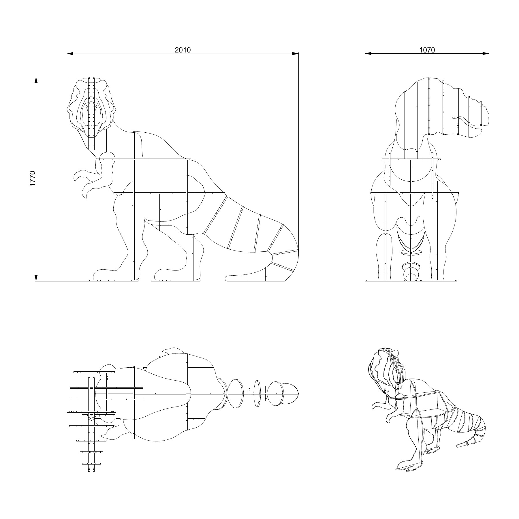 Toby – T-rex-hylle — Produktmål